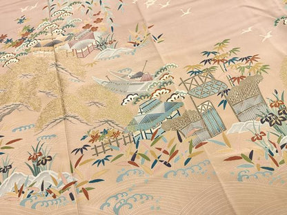 平和屋着物●訪問着　友禅　茶屋辻文様　暈し染め　金彩　正絹　逸品　AABH0655fy