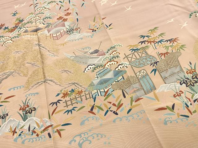 平和屋着物●訪問着　友禅　茶屋辻文様　暈し染め　金彩　正絹　逸品　AABH0655fy
