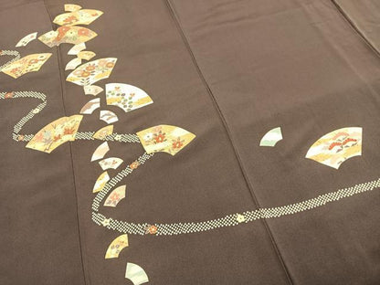 平和屋着物●訪問着　友禅　地紙花文　金糸　金彩　正絹　逸品　AABH0653fy