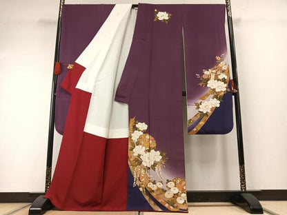 平和屋着物●豪華振袖　駒刺繍　熨斗御所車花文　暈し染め　金彩　正絹　逸品　AABH0666fy