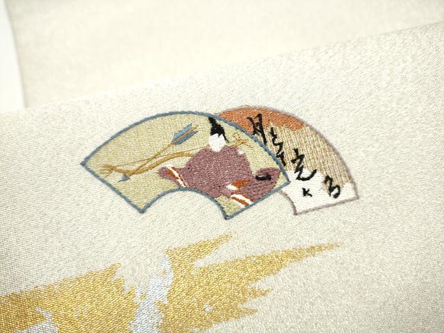 平和屋着物●太鼓柄袋帯　刺繍　綴れ　霞地紙人物文　金銀彩　正絹　逸品　CABE4795hy