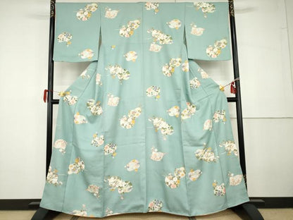平和屋着物●上質な小紋　枝花文　金彩　正絹　逸品　未使用　AABG9955cs