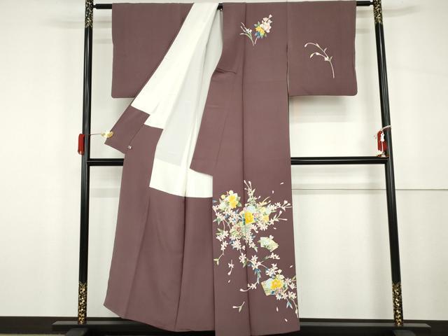 平和屋着物▽本加賀友禅作家　南克治　訪問着　単衣　枝花文　正絹　逸品　CAAT0736dy 本加賀友禅 南克治 訪問着 花柄 正絹 緑 白 青 836 | kimono Re:和