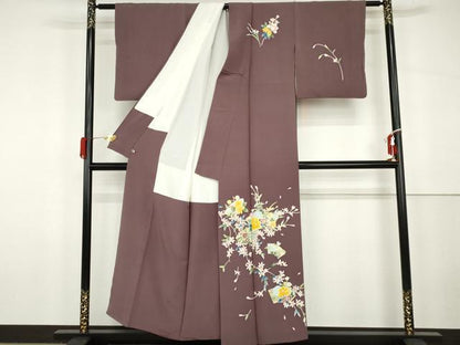 平和屋着物●本加賀友禅作家　南克治　訪問着　地紙枝花文　さが美扱い　正絹　逸品　AABG9953cs