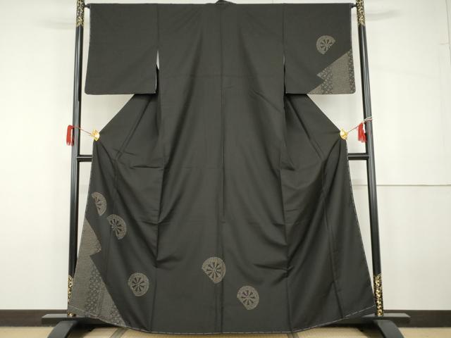平和屋着物●本場大島紬　染大島　訪問着　源氏車　黒地　正絹　逸品　未使用　AABG9957cs
