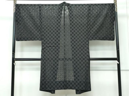 平和屋本店∞極上　男性　スリーシーズン　春夏秋　塵除け　長羽織　風通紗　七宝花紋紗　黒地　逸品　CZAA5490s6