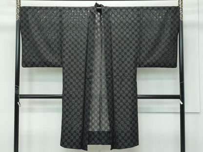 平和屋本店∞極上　男性　スリーシーズン　春夏秋　塵除け　長羽織　風通紗　七宝花紋紗　黒地　逸品　CZAA5490s6