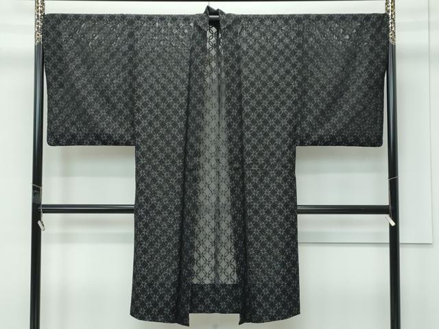 平和屋本店∞極上　男性　スリーシーズン　春夏秋　塵除け　長羽織　風通紗　七宝花紋紗　黒地　逸品　CZAA5490s6