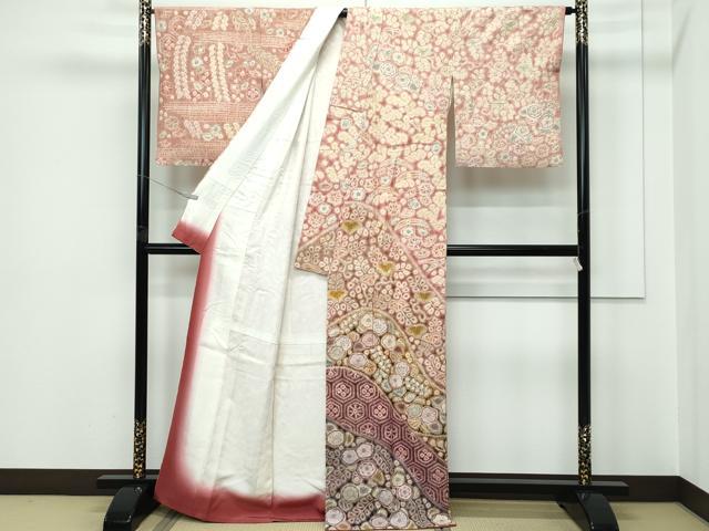 平和屋本店●極上　十七代京屋林蔵　訪問着　本場結城紬地　辻が花　絞り　草木染　共箱付き　逸品　CZAA5520s6