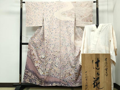 平和屋本店●極上　十七代京屋林蔵　訪問着・長襦袢セット　本場結城紬地　辻が花　絞り　草木染　共箱付き　逸品　未使用　CZAA5519s6