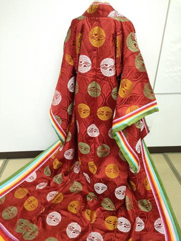 平和屋本店●極上　十二単セット　表着・小袖・袴セット 　和装　婚礼　結婚式　神社挙式　唐織　双鶴丸文　袴：滅紫　逸品　CZAA5517s6