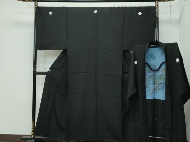 平和屋本店●極上　男性　黒紋付・長羽織セット　キングサイズ　羽裏：風景文　逸品　CZAA5515s6