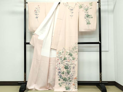 平和屋本店●極上　本加賀友禅作家　西川健一　訪問着　草花文　白茶色地　逸品　CZAA5509s6