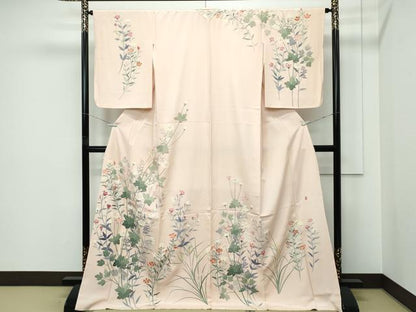 平和屋本店●極上　本加賀友禅作家　西川健一　訪問着　草花文　白茶色地　逸品　CZAA5509s6