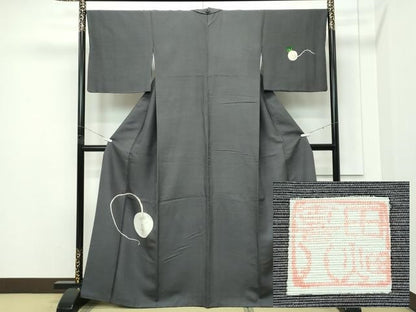 平和屋本店●極上　人間国宝　五代　田畑喜八　訪問着　紬地　蕪　墨色地　逸品　CZAA5504s6