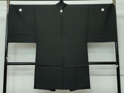 平和屋本店●極上　男性　黒紋付・長羽織セット　キングサイズ　羽裏：風景文　逸品　CZAA5515s6