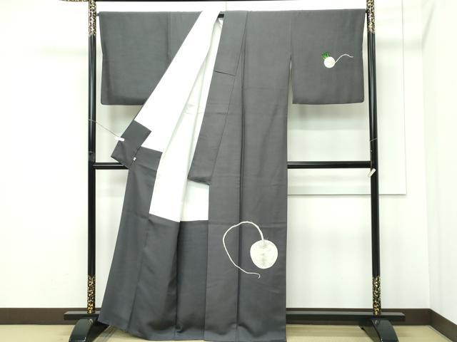 平和屋本店●極上　人間国宝　五代　田畑喜八　訪問着　紬地　蕪　墨色地　逸品　CZAA5504s6