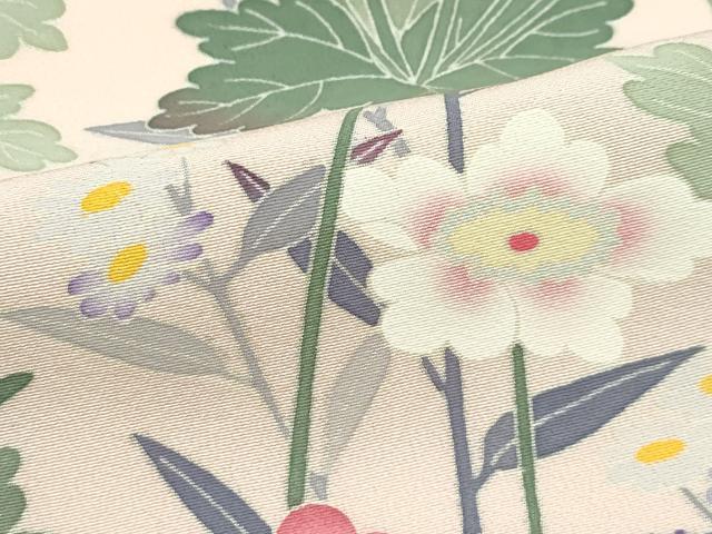 平和屋本店●極上　本加賀友禅作家　西川健一　訪問着　草花文　白茶色地　逸品　CZAA5509s6