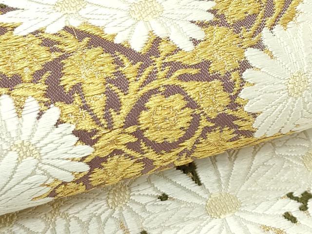 平和屋本店●極上 皇室・伊勢神宮御用 御御帯 山口美術織物 山口弘躬 六通柄袋帯 唐織 菱取椿菊 金糸 共箱付き 逸品 未使用 CZAA5521s6