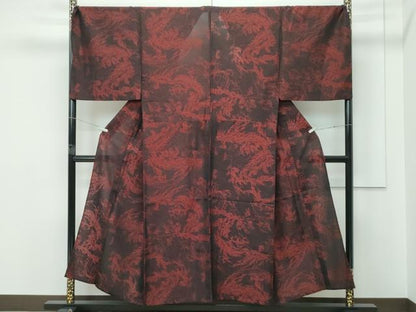 平和屋本店＊極上 夏物 男性 お召 紗 龍 黒地 さが美扱い 逸品 CZAA5543s6