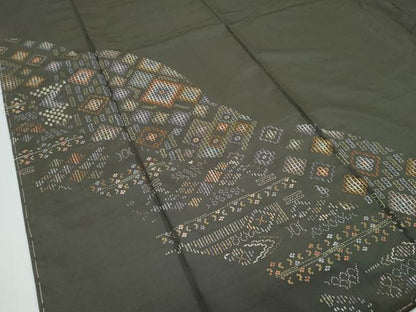 平和屋本店●極上　訪問着　本場染大島紬　刺繍　手花織　檳榔子染色地　逸品　未使用　CZAA5546s6