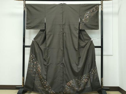 平和屋本店●極上　訪問着　本場染大島紬　刺繍　手花織　檳榔子染色地　逸品　未使用　CZAA5546s6