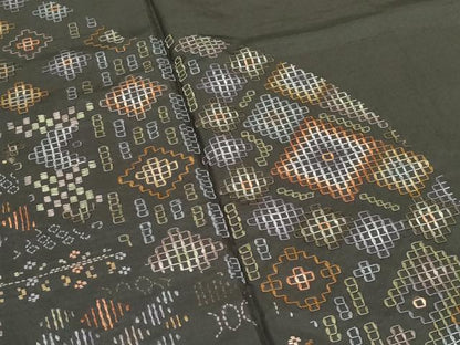 平和屋本店●極上　訪問着　本場染大島紬　刺繍　手花織　檳榔子染色地　逸品　未使用　CZAA5546s6