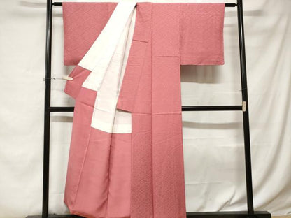 平和屋着物■上質な色無地　松皮菱草花地紋　長春色　正絹　逸品　CABE3322ev