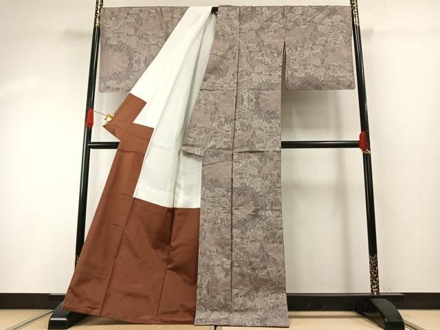 平和屋着物●都喜ヱ門　本場大島紬　カタス9マルキ　風景文　藤絹織物謹製　正絹　逸品　未使用　AABH0687fy