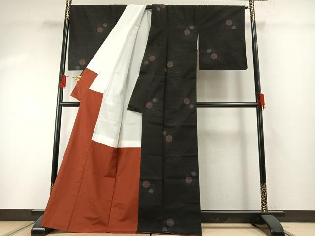 平和屋着物●本場大島紬　カタス7マルキ　雪輪文　黒地　正絹　逸品　未使用　AABH0685fy 平和屋着物○本場大島紬 カタス7マルキ 雪輪文 黒地 正絹 逸品 未使用