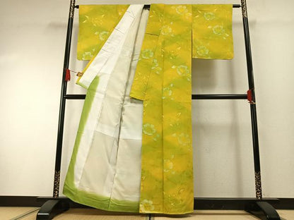平和屋着物▼上質な小紋 地紋起こし 草花文 暈し染め 正絹 逸品 AABH0674fy