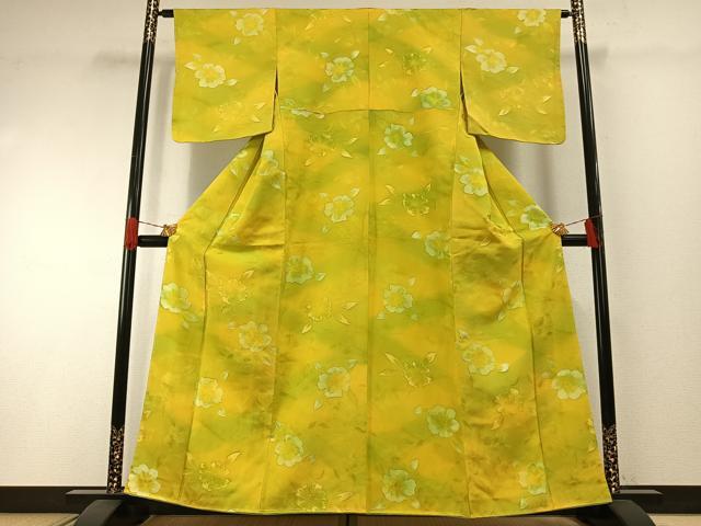 平和屋着物▼上質な小紋 地紋起こし 草花文 暈し染め 正絹 逸品 AABH0674fy