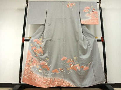 平和屋着物●訪問着　友禅　枝梅松文　暈し染め　金彩　正絹　逸品　未使用　AABH0718fy