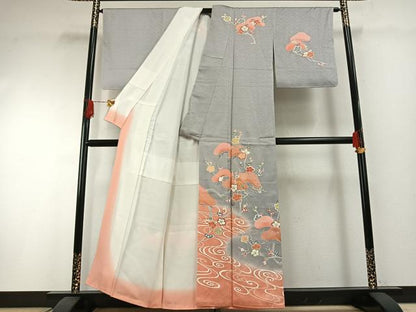 平和屋着物●訪問着　友禅　枝梅松文　暈し染め　金彩　正絹　逸品　未使用　AABH0718fy