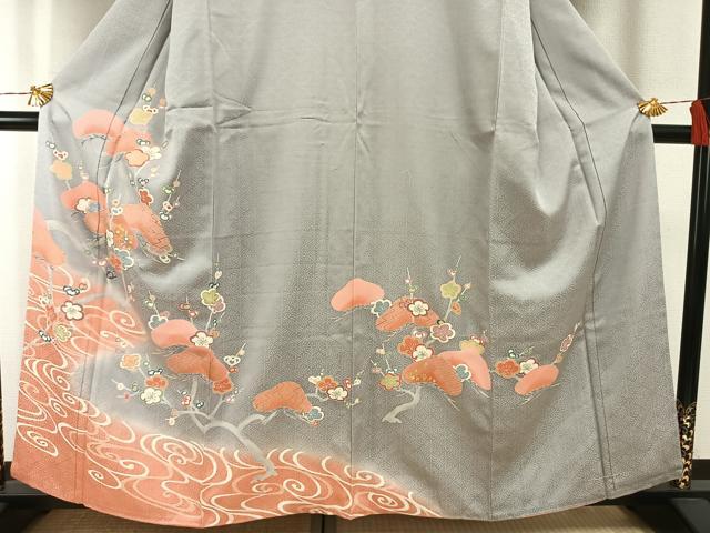 平和屋着物●訪問着　友禅　枝梅松文　暈し染め　金彩　正絹　逸品　未使用　AABH0718fy