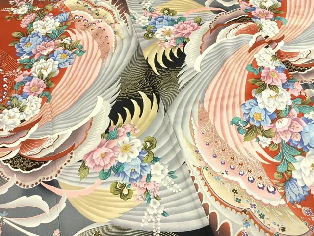 平和屋着物●豪華振袖　草花文　暈し染め　金彩　正絹　逸品　AABH0743fy 平和屋着物○豪華振袖 草花文 暈し染め 金彩 正絹 逸品 AABH0743fy