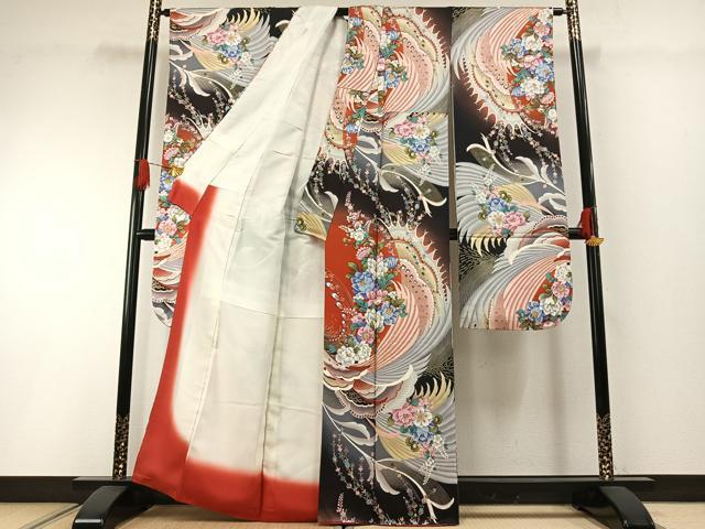 平和屋着物●豪華振袖　草花文　暈し染め　金彩　正絹　逸品　AABH0743fy 平和屋着物○豪華振袖 草花文 暈し染め 金彩 正絹 逸品 AABH0743fy