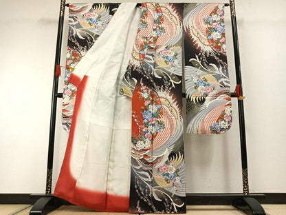 平和屋着物●豪華振袖　草花文　暈し染め　金彩　正絹　逸品　AABH0743fy