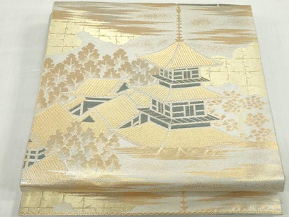 平和屋着物◎六通柄袋帯　風景文　金銀糸　正絹　逸品　DABD4341qa