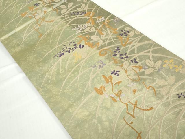平和屋着物◎六通柄袋帯 唐織 草花文 文字 金糸 正絹 逸品 DABD4329qa