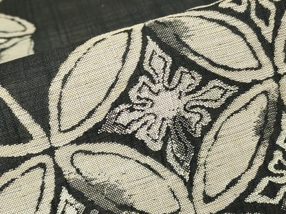 平和屋着物●西陣　井筒織物謹製　両面　六通柄袋帯　まわた紬　作家物　七宝花文　黒地　証紙付き　正絹　逸品　DABC3755az