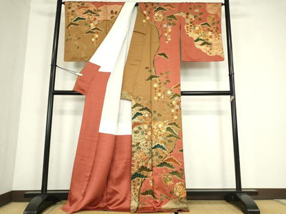 平和屋着物●訪問着　駒刺繍　雪輪吉祥花文　金彩　正絹　逸品　未使用　DABC3775az