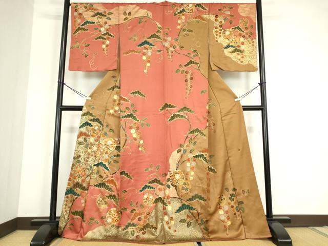 平和屋着物●訪問着　駒刺繍　雪輪吉祥花文　金彩　正絹　逸品　未使用　DABC3775az