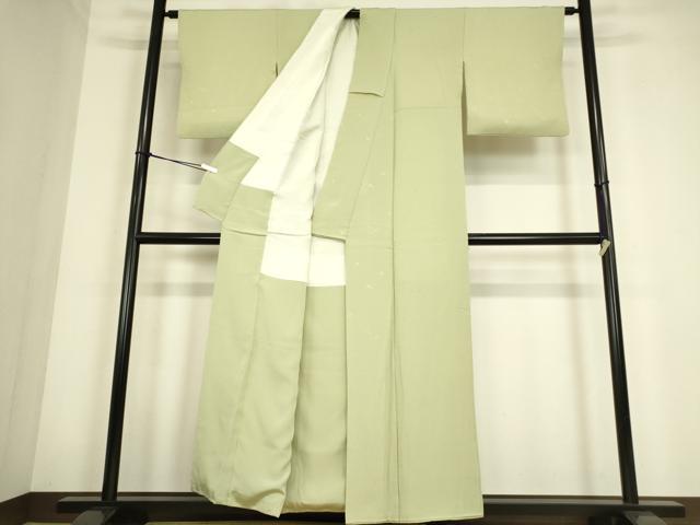 平和屋着物●上質な色無地　零れ松葉地紋　若葉色　正絹　逸品　DABC3803az