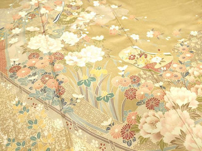 平和屋着物●訪問着　作家物　誰ヶ袖花文　金彩　正絹　逸品　DABC3802az