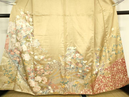 平和屋着物●訪問着　作家物　誰ヶ袖花文　金彩　正絹　逸品　DABC3802az