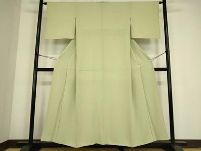平和屋着物●上質な色無地　零れ松葉地紋　若葉色　正絹　逸品　DABC3803az