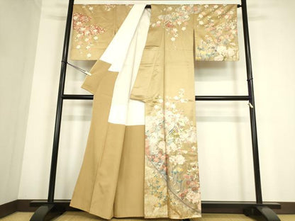 平和屋着物●訪問着　作家物　誰ヶ袖花文　金彩　正絹　逸品　DABC3802az
