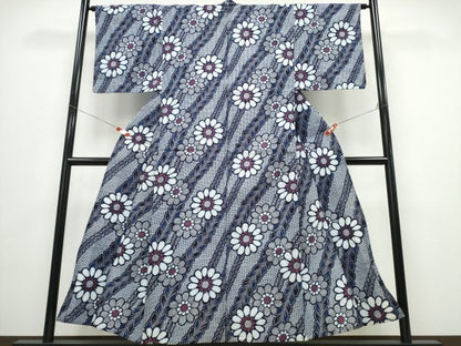 平和屋着物∴夏物 浴衣 舞葉菊文 リップル生地 綿 逸品 CABD2767ng