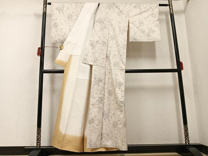 平和屋着物●本場大島紬　白大島　カタス9マルキ　花唐草文　正絹　逸品　AABH3134ph